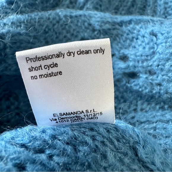 Elsamanda Crewneck Blue Mohair Wool Blend Knit Sweater Made in Italy Size Large - Picture 8 of 9